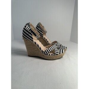 Navy Blue - White - stripe - wedge sandals - 7.5 womens shoes